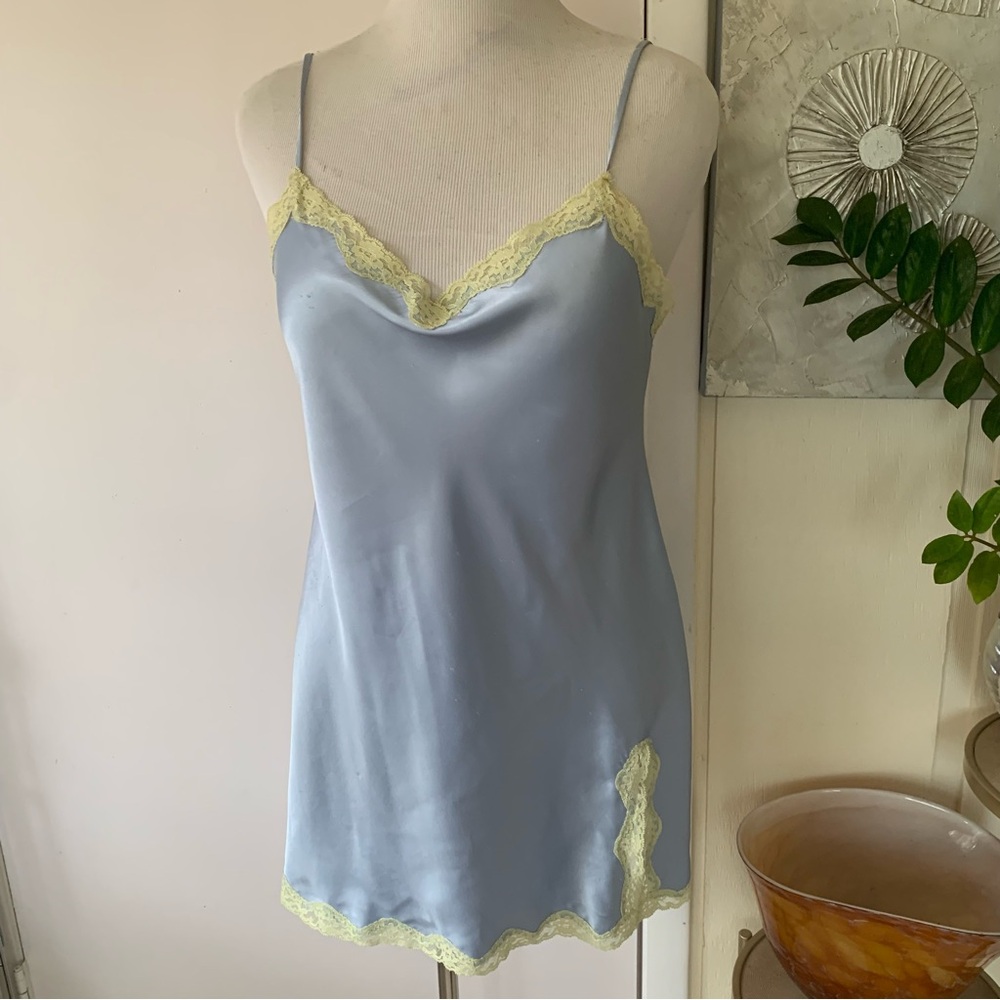 OFFERS WELCOME - Victoria's Secret Light Blue Chemise with Yellow Lace size L